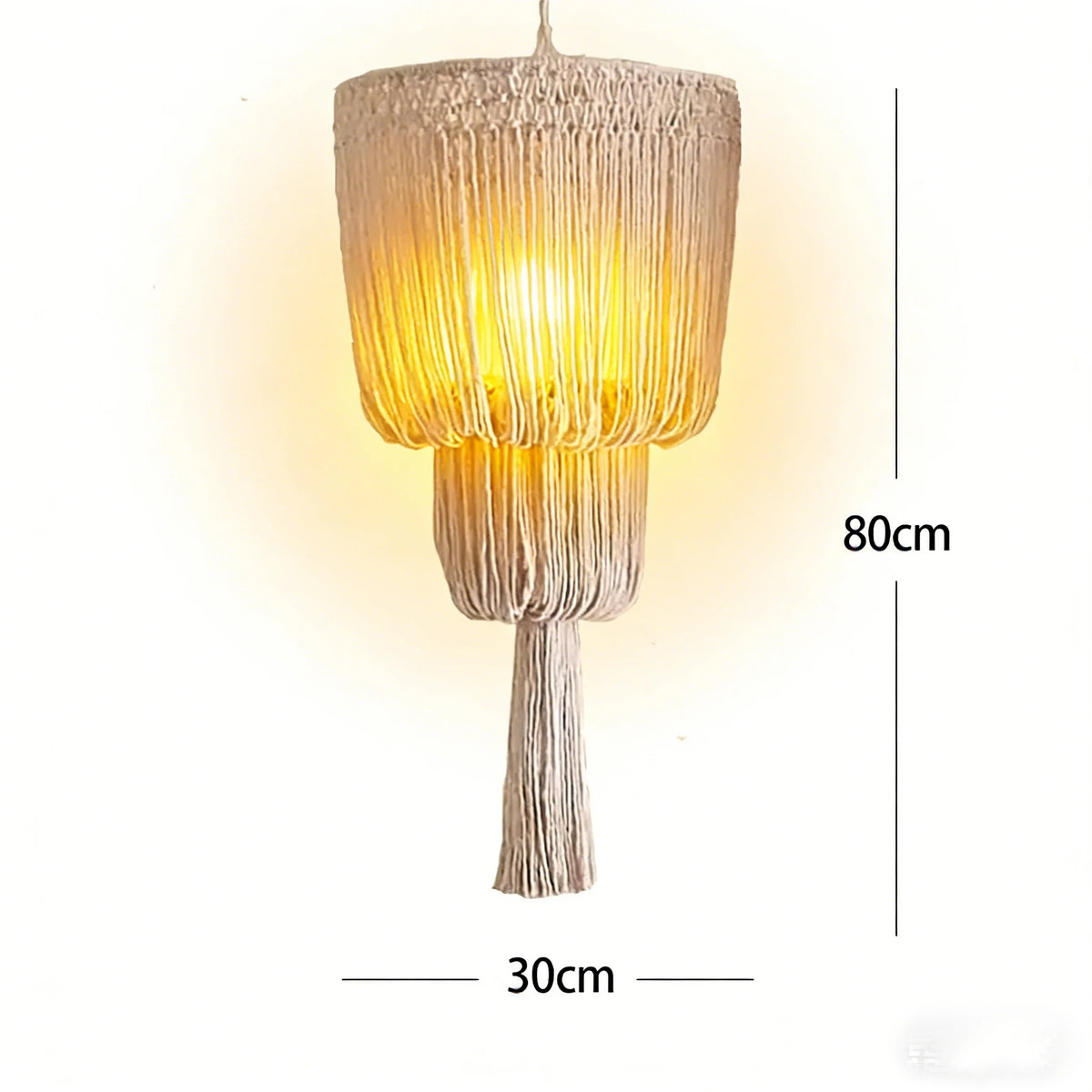 lampe suspendue macramé boho franges coton main beige clair décorative artisanale