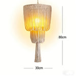 lampe suspendue macramé boho franges coton main beige clair décorative artisanale