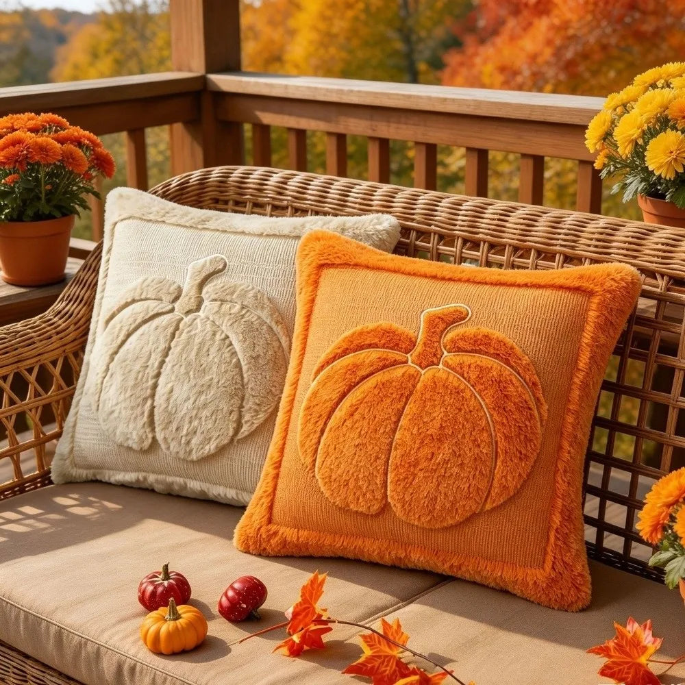 taies d'oreiller citrouille orange beige motifs imprimés jacquard doux polyester opaques maison