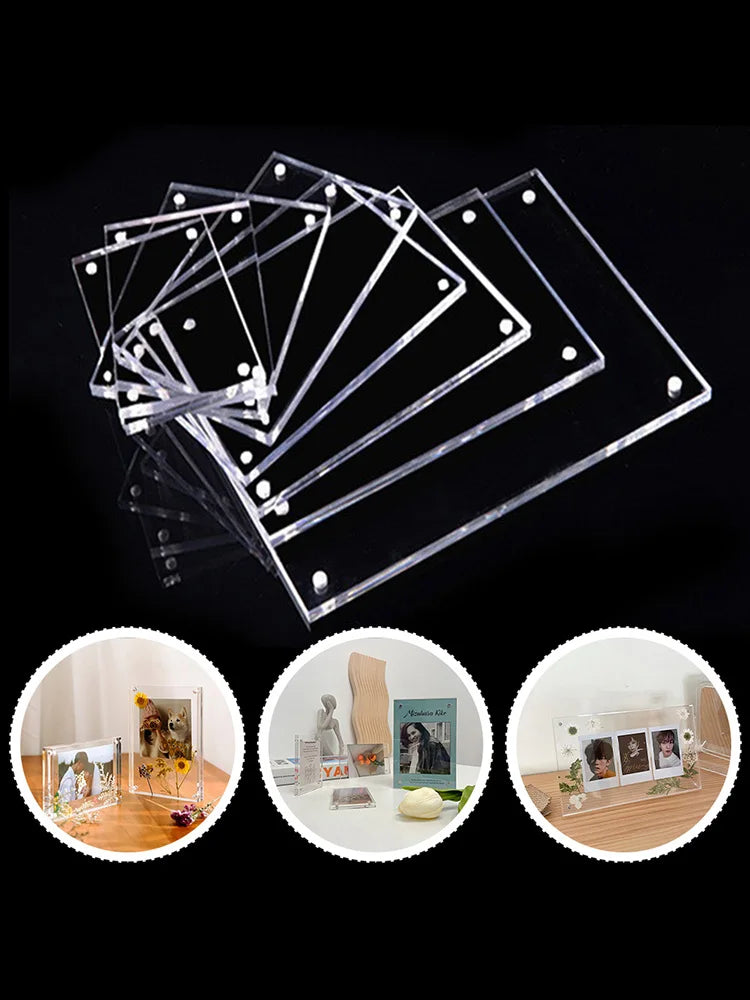 cadre photo transparent moderne acrylique clips photos fleurs séchées maison affiche notes billets