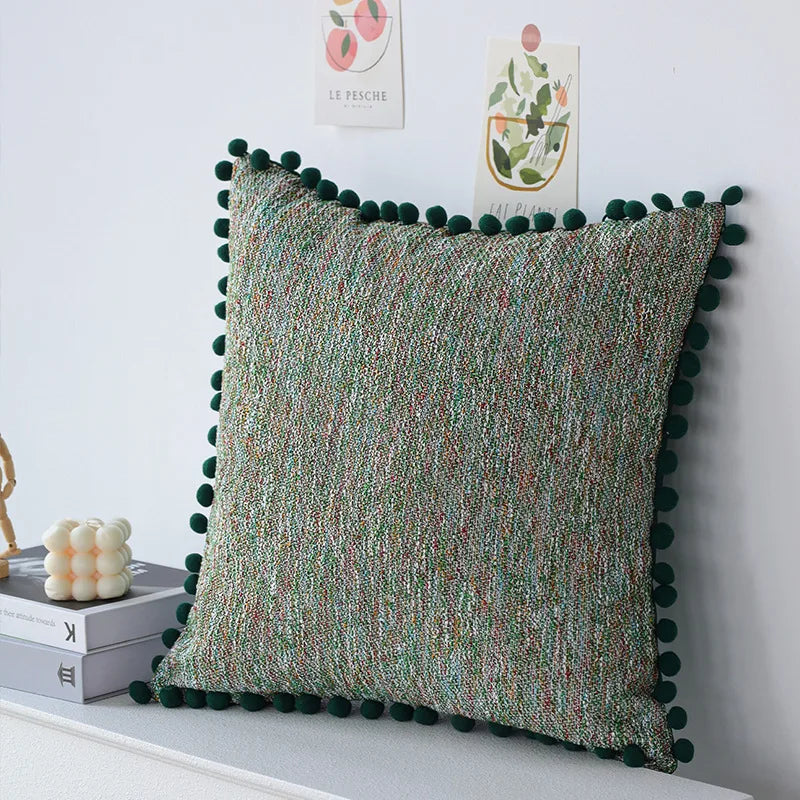housses coussins décoratifs nordique moderne 100 polyester géométrique pompons verts adhésifs 45x45cm 30x50cm