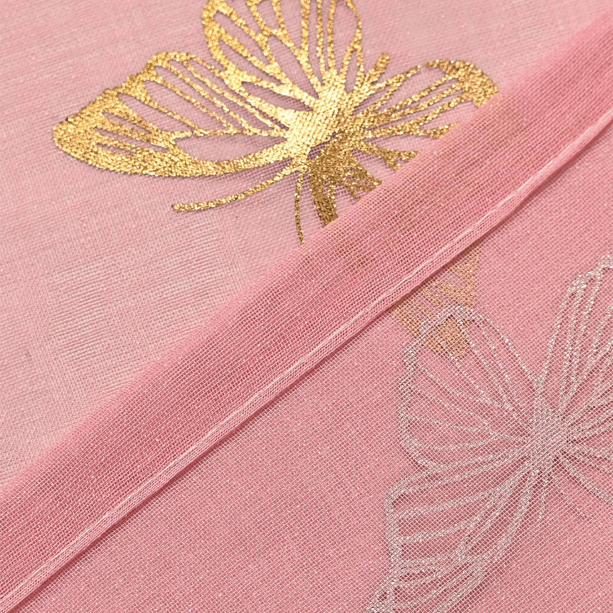 rideau moderne rose papillons dorés semi transparent anneaux métalliques polyester deux panneaux chambre fillecoration