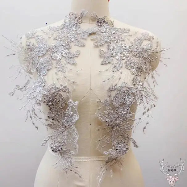 épaulettes décoratives broderie florale dentelle fine polyester écologique transparent élégantes mariage robes rose argent