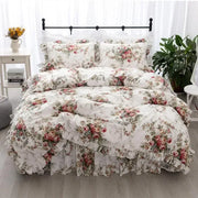 Parure de lit imprimée fleurs de jardin King Size, housse de couette Queen avec volants