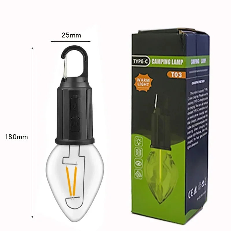 ampoule led solaire rechargeable usb filament doré transparente vintage camping nuit porte