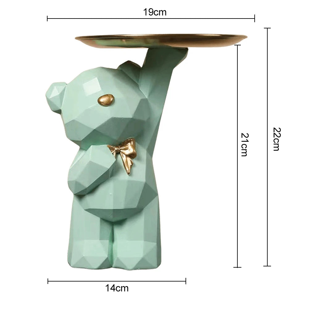 support plateau ours géométrique moderne résine rose orange vert brillant décoration sculptural figurine dorée