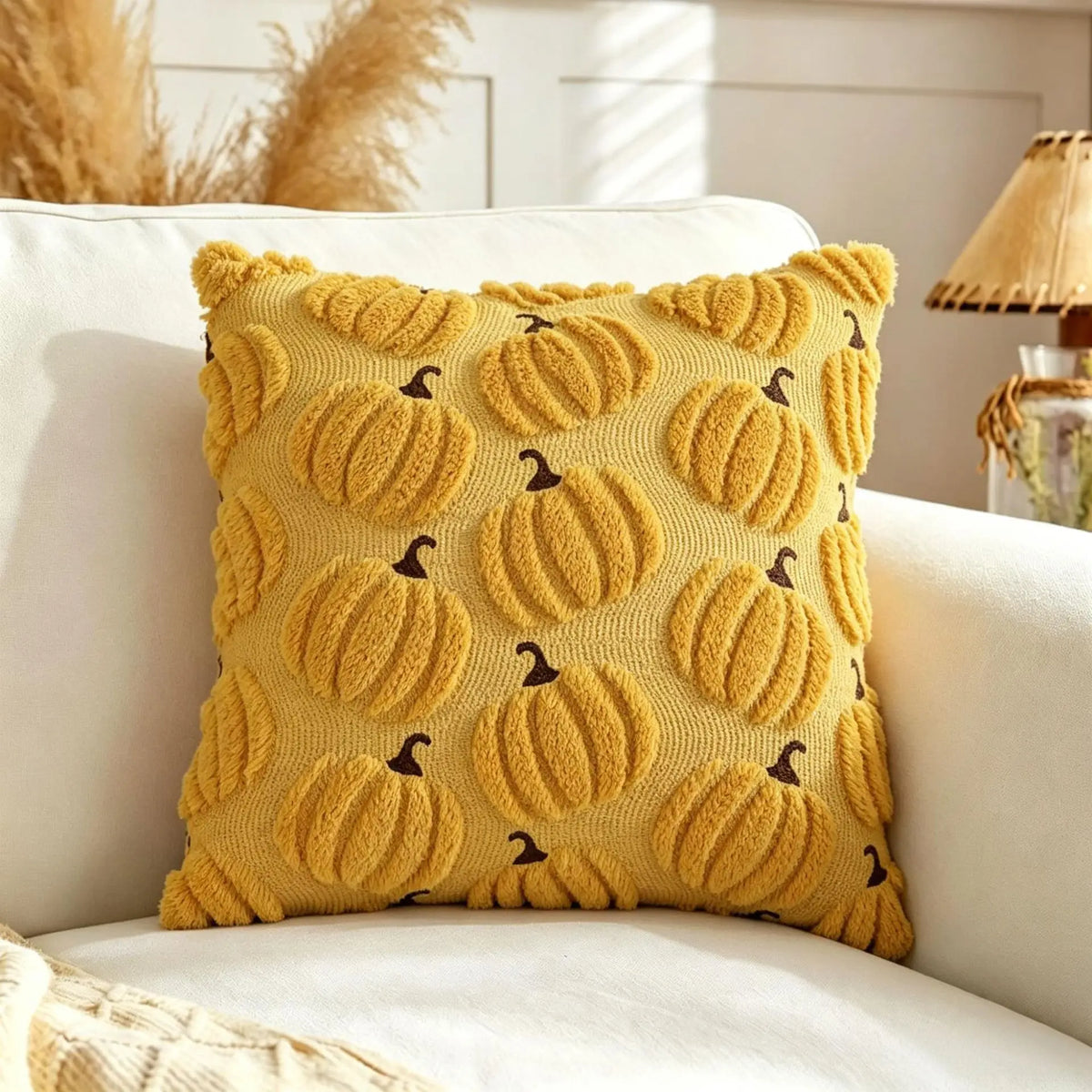citrouilles halloween coussins carrés beige orange jaune décoration sofa sans rembourrage polyester jacquard festive