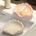 assiette savon coquillage moderne rose clair blanc salle bain rangement plateau opacité