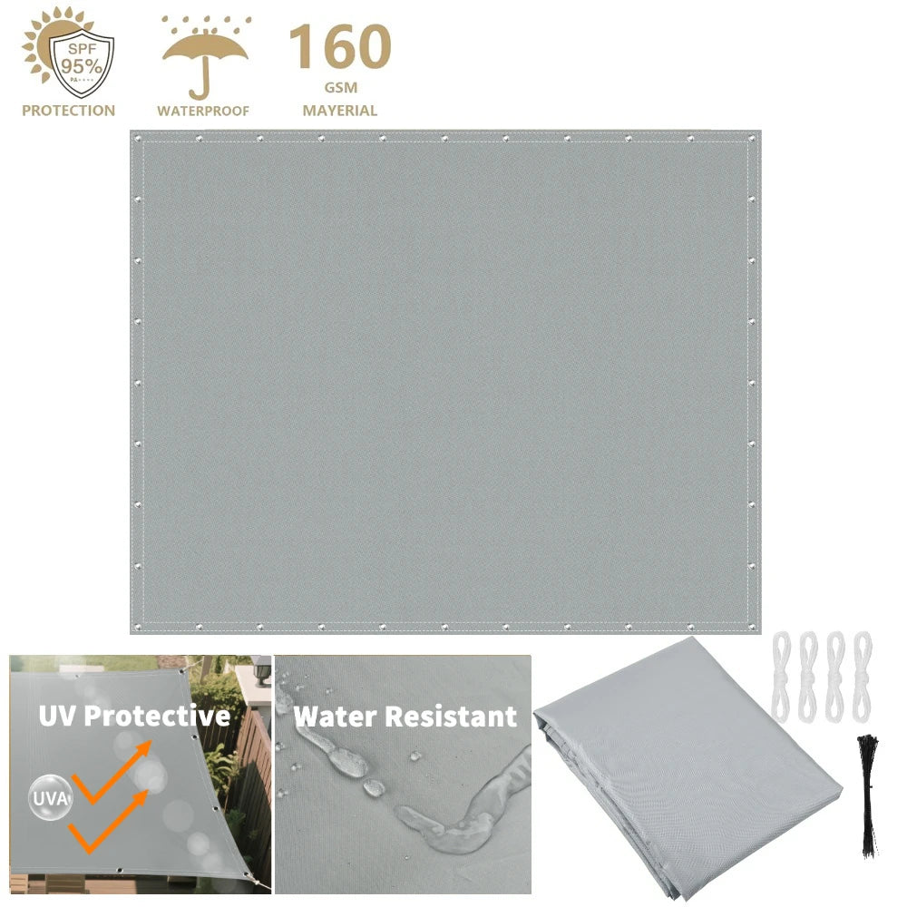 voile parasol beige clair moderne 5x4m résistante l'eau uv 95% métalliques kit montage