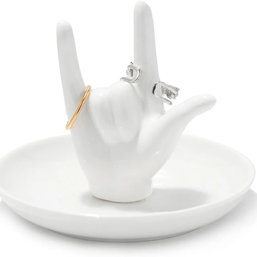 support bijoux main stylisée or argent rose gold blanc moderne