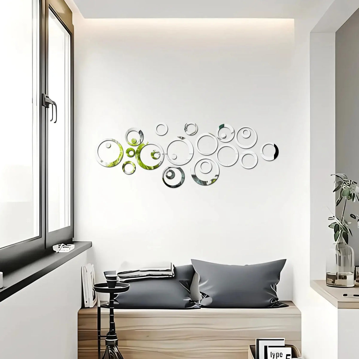 décoration murale moderne adhésive cercles concentriques vert noir rouge doré blanc