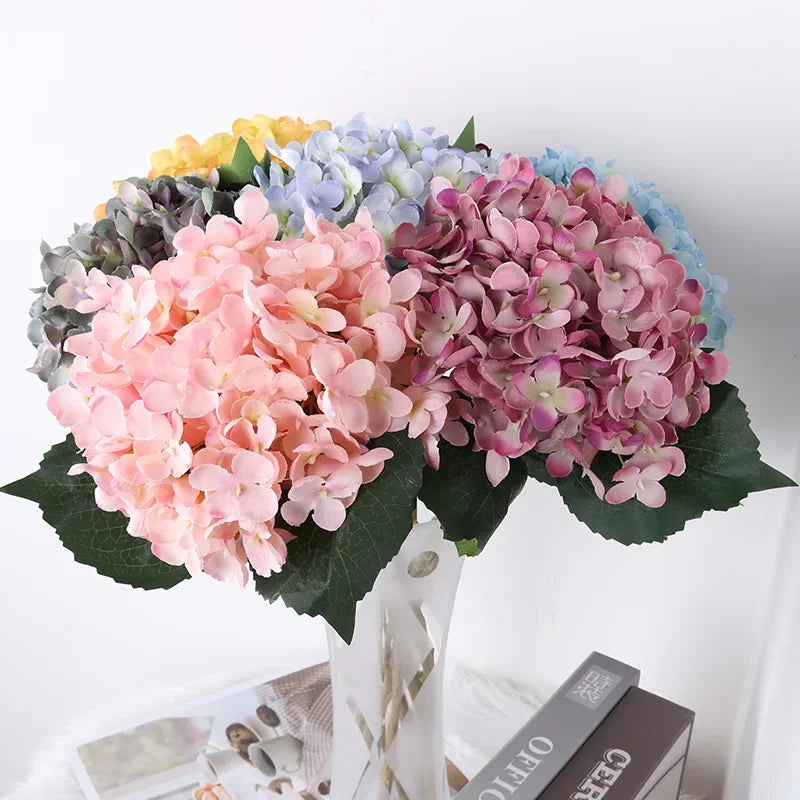 bouquet hydrangeas artificiels soie rose jaune gris bleu violet blanc moderne decoration mariage