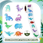 autocollants dinosaures aquarelle rouleau 500pcs adhésifs enfants enveloppes motifs colorés