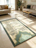 tapis traditionnel géométrique polyestère beige vert noir franges classique İslam