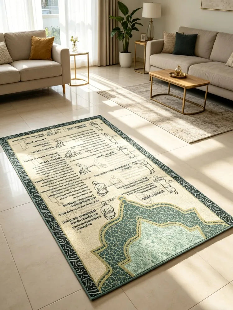 tapis traditionnel géométrique polyestère beige vert noir franges classique İslam