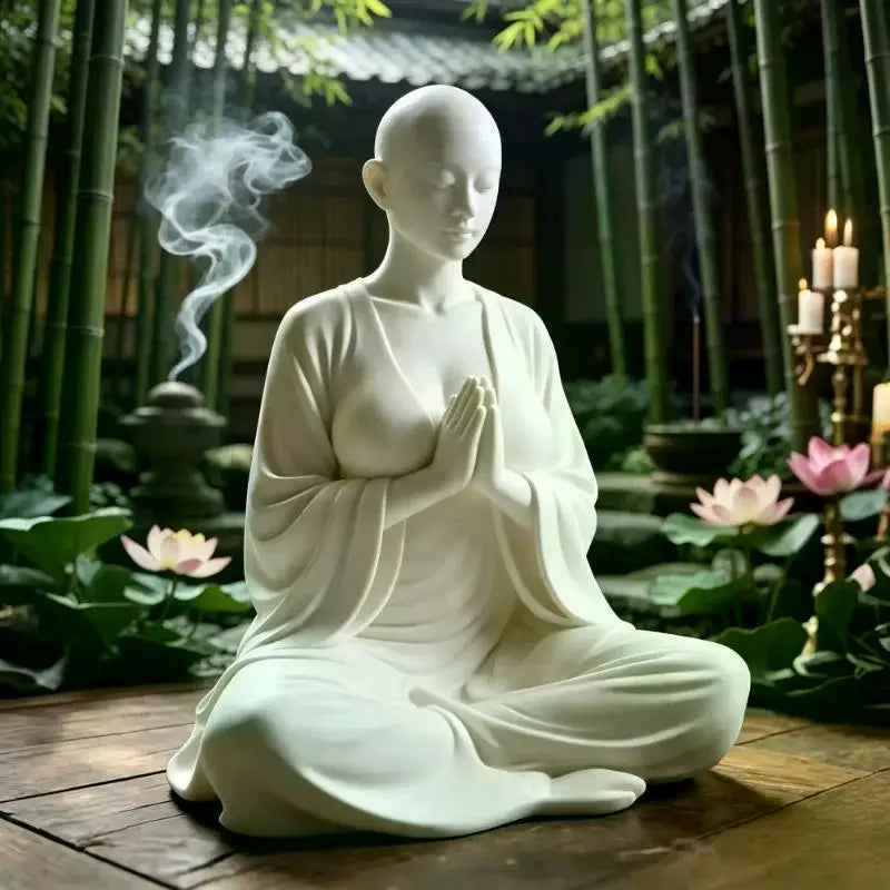 statue méditation zen blanche texture lisse minimaliste décoration intérieure ornement opale chambre salon yoga