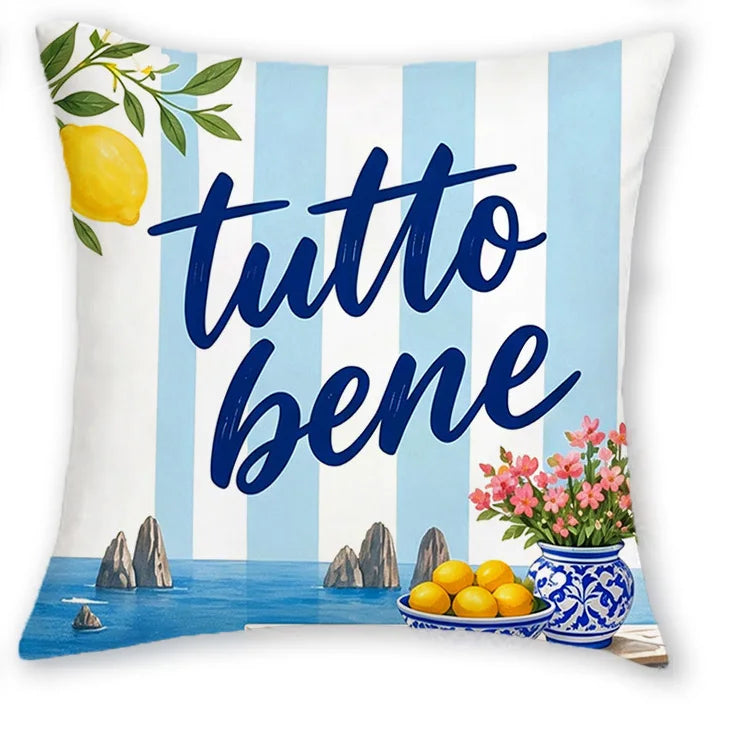 taies d'oreiller moderne rayures colorées polyester blanc jaune rose bleu vert citrons fleurs 40x40cm