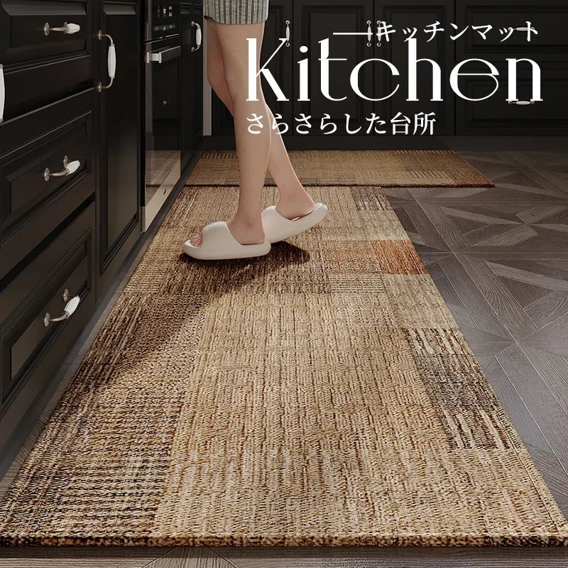 tapis cuisine anti dérapant absorbant patchwork acrylique moderne rustique beige marron gris