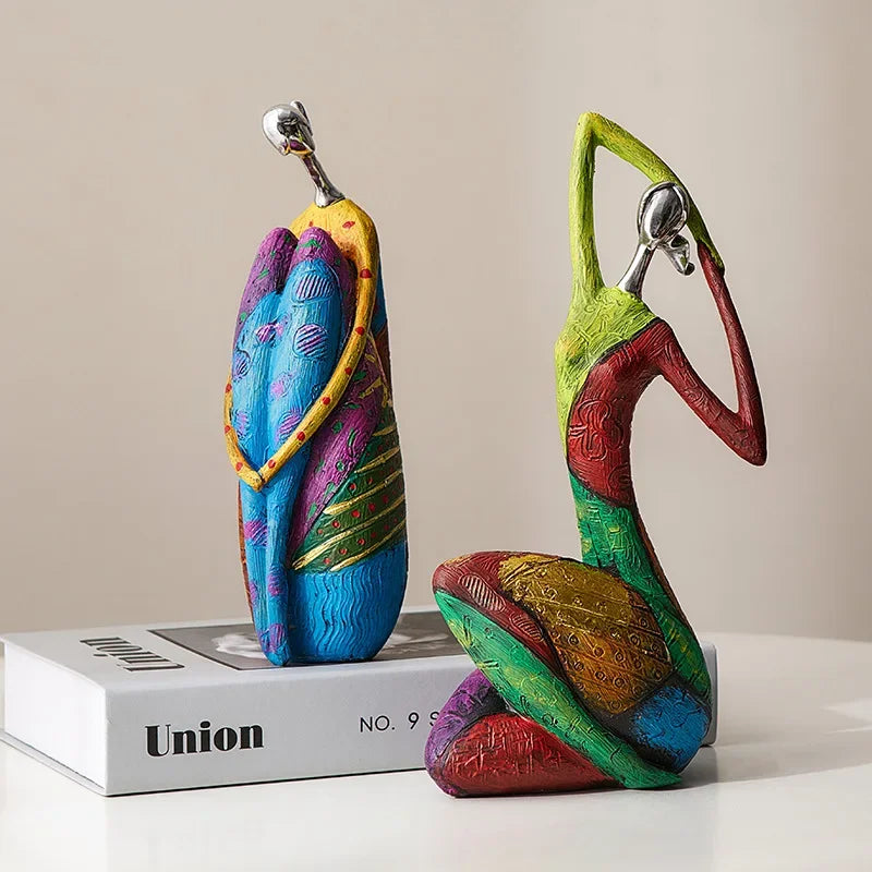 figurine décorative résine abstraite moderne rouge vert bleu Jaune Violet argenté geometrique 27cm hauteur