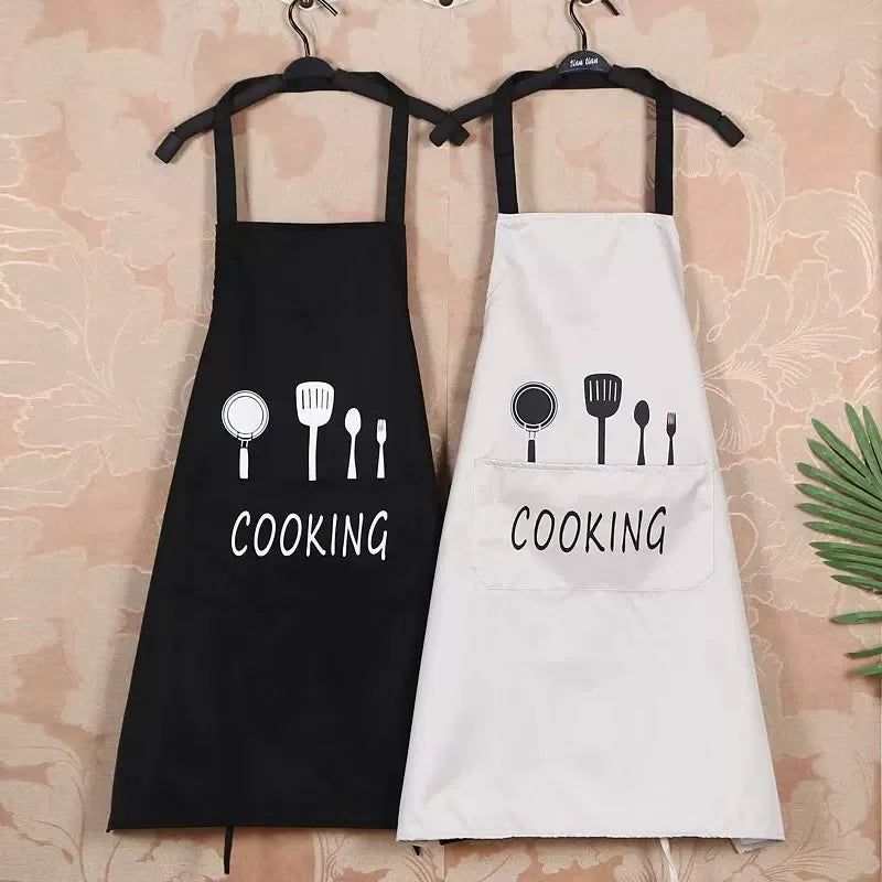 tablier cuisine illustration couteaux cuillères blanc noir marron cooking moderne simple