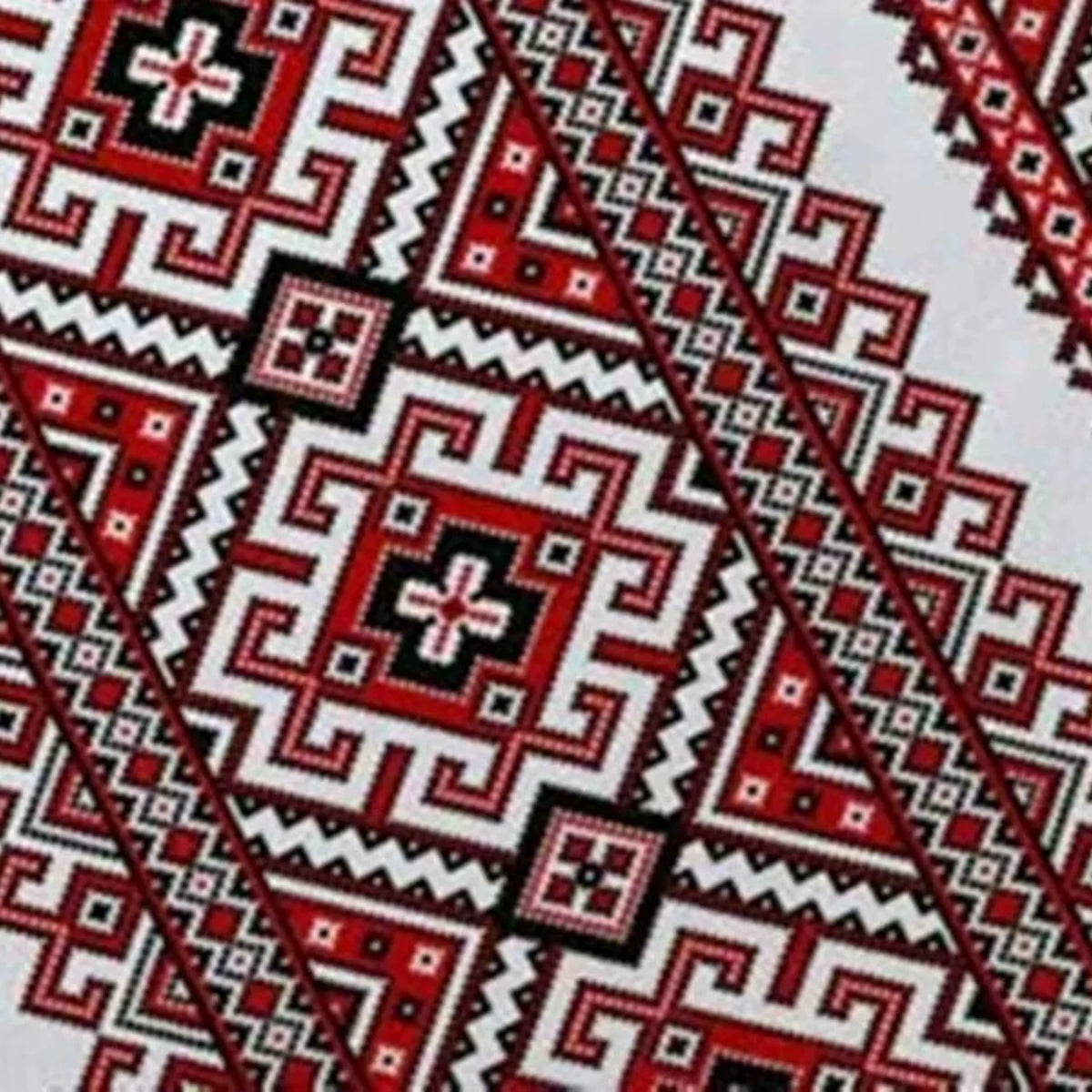 serviette table moderne ethnique blanc rouge noir motif géométrique polyester