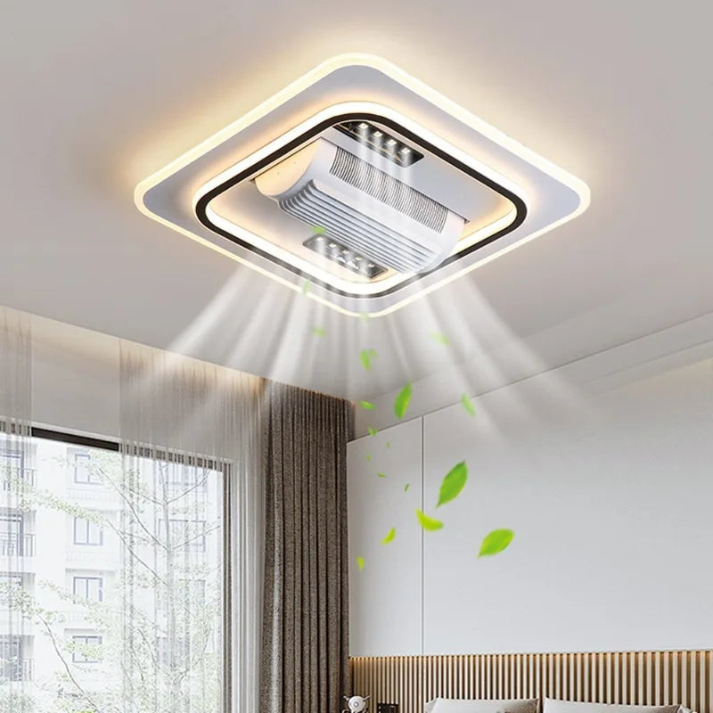 ventilateur lumiere moderne minimaliste concentrique blanc argenté led intelligent