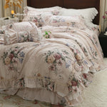 ensemble literie fleuri romantique 100 coton king size beige rose vert bleu