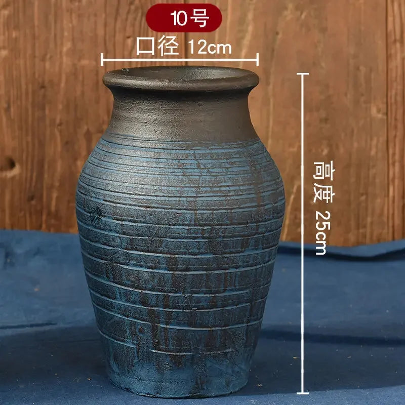 vase chinois céramique rayures ethniques fleurs artificielles vert bleu marron gris salon decoration