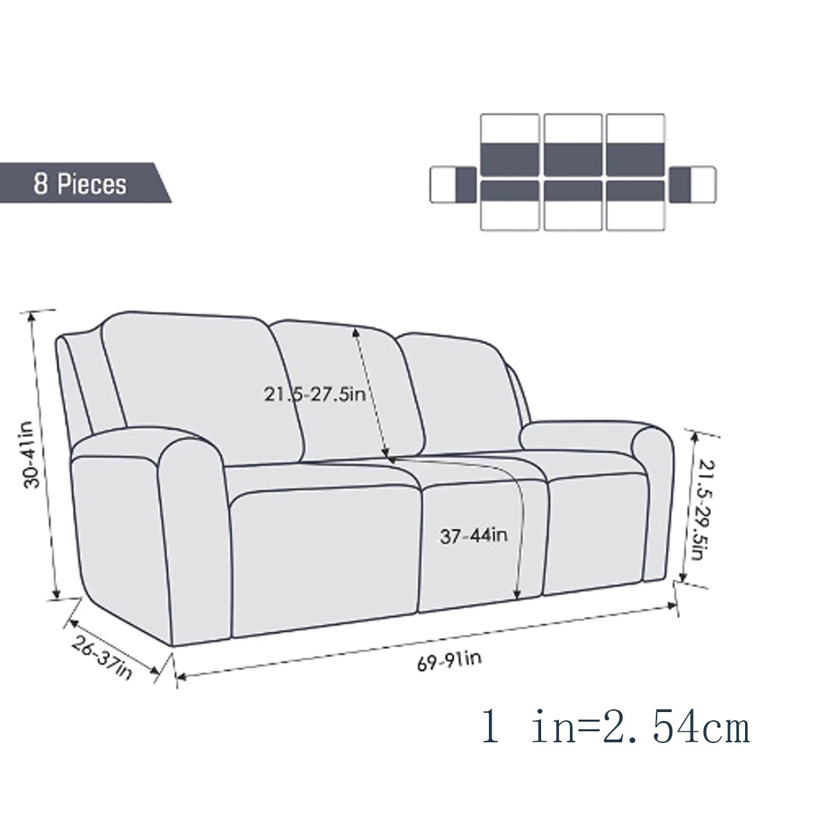 housse canapé inclinable fauteuil polyester lavable moderne élastique gris foncé doux poche rangement summer