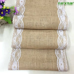 nappe table vintage jute lin dentelle bordure fleurs artificielles rustique cuisine salle manger