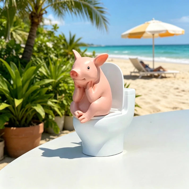 figurine porc rose toilette décoration murale moderne eclectic pvc