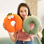 oreiller voyage forme dessin animé souriant coton polyester orange vert bleu rose