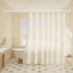rideau douche imprimé floral beige clair semi transparent classique anneaux métalliques polyester relief