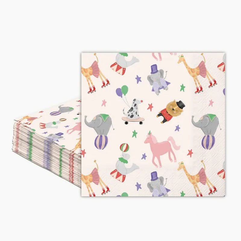 serviettes jetables animaux fête anniversaire colorées cartoonesques papier 50 pièces éléphants girafes chevaux motifs