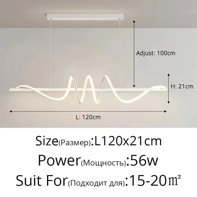 suspension lumineuse moderne ondulé noir blanc fixations chaines