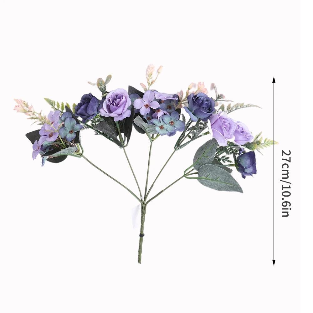 bouquet fleurs artificielles violet rose pêche blanc vert feuilles vertes vase transparent décoration intérieure