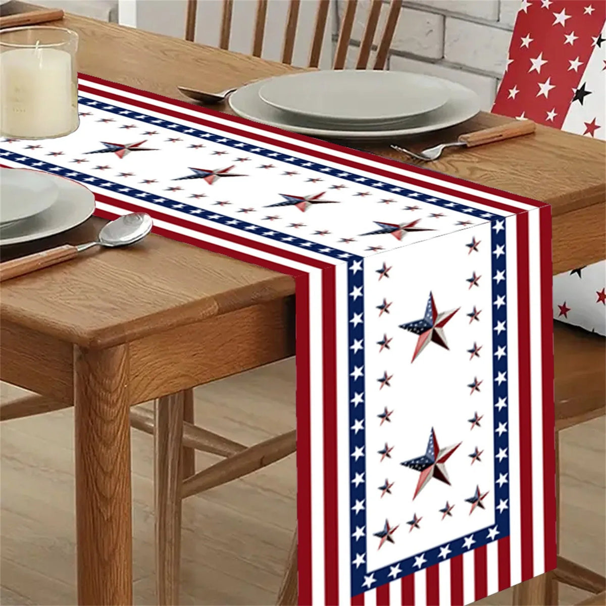 nappe rectangulaire rouge blanche bleue étoiles gnomes God Bless America 4th July Independence Day