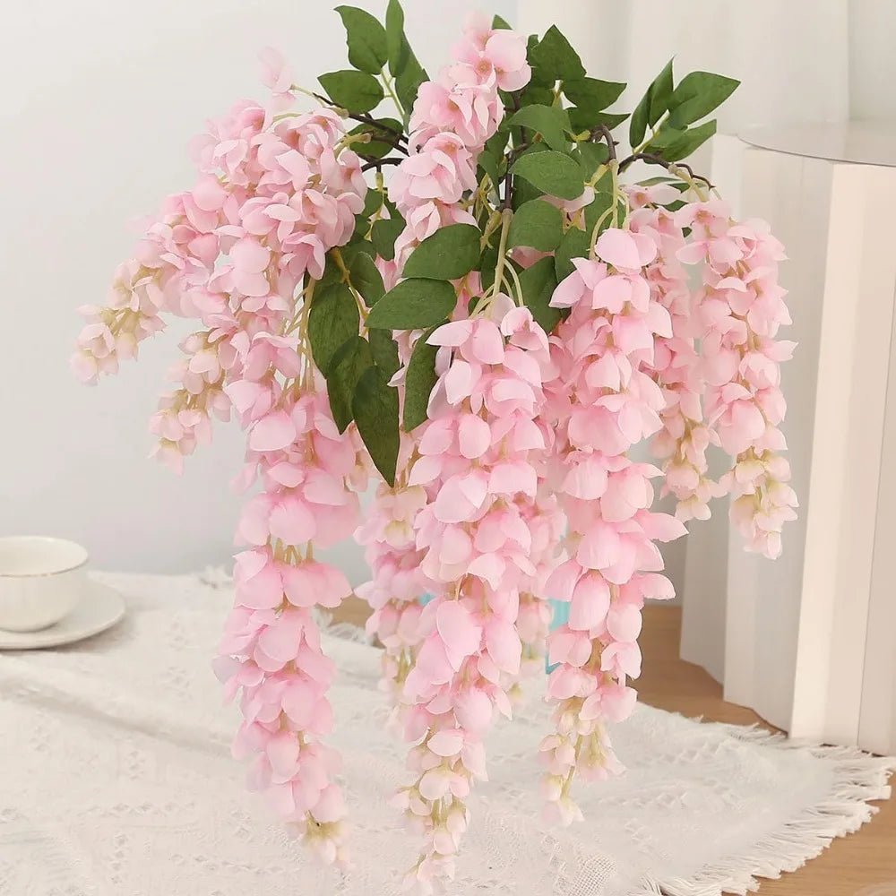 guirlande fleurs artificielles rose clair blanc petites fleurs feuilles vertes décorative romantique intérieur mariage