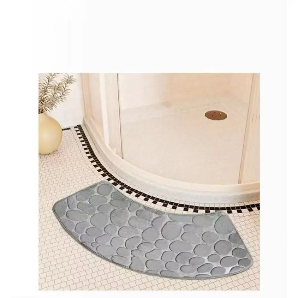 tapis bain gris clair motif galets moderne absorbant antidérapant respectueux environnement