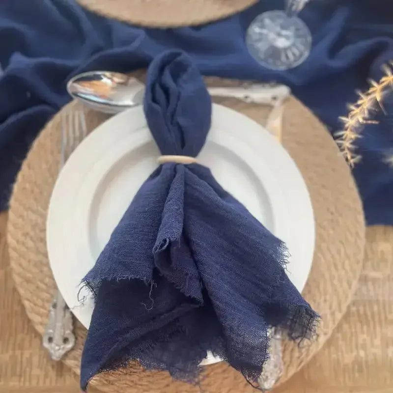 lot dix serviettes table coton beige clair franges rustiques mariage décoration chic maison