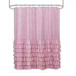 rideau douche blanc volants gris rose classique opacité anneaux métalliques respectueux environnement moderne