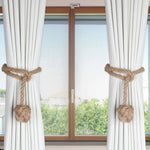 rideaux moderne bleu blanc corde nouée pompon coton chanvre uni opaques 60cm
