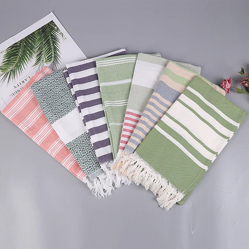 serviette plage rayée rose clair coton absorbant rapide sèche moderne minimaliste tassel