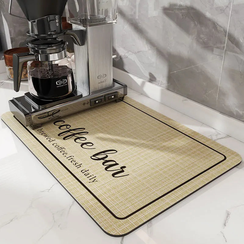 tapis cuisine moderne beige clair noir texture tissu motif géométrique sans nettoyage antisalissure diatomées