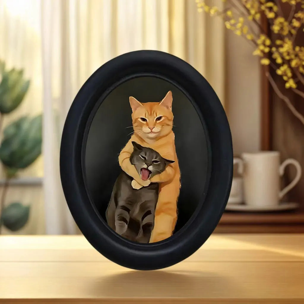 cadre photo ovale noir chat orange gris décoration murale classique maison erotique original unique