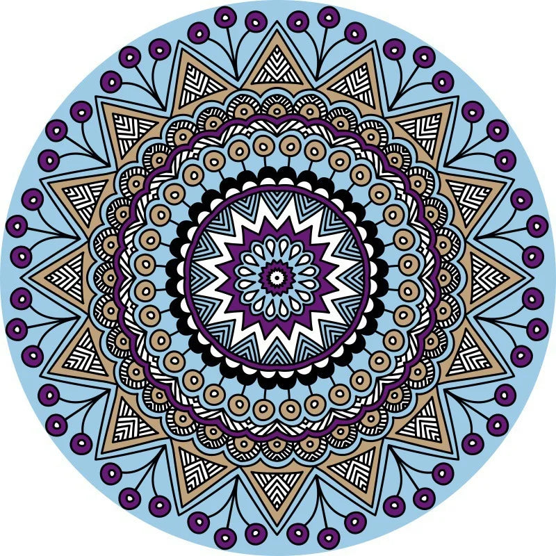 tapis rond boho mandala multicolore floral deco moderne salon chambreextérieur 80x80cm 120x120cm