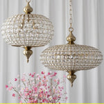 Suspension lumineuse vintage dorée cristaux transparents chaîne métallique classique 30cm 45cm 62cm