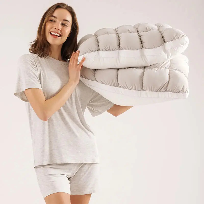 oreiller polyester coton quadrillé blanc rose gris bleu clair moderne élastique doux