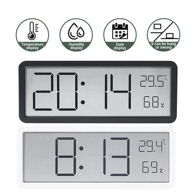Horloge murale numérique LCD blanche affichant heure température humidité
