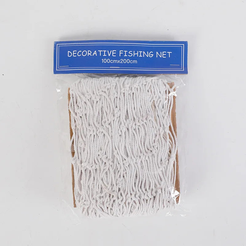 décoration murale filet pêche bleu marine beige clair tissé main nautique coquillages naturels plage